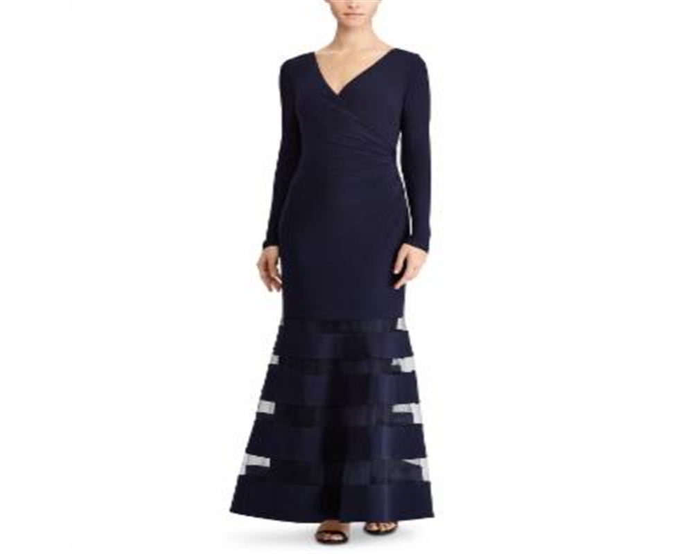 Vestido Ralph Lauren Feminino com Sobrepeliz de Tule e Manga Longa Azul Tamanho 2