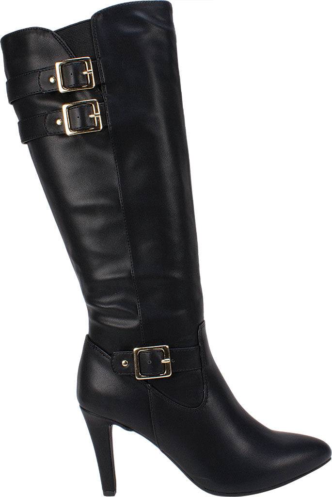 Botas femininas Rialto com salto agulha e fivela, bico fino, tamanho 6,5 M