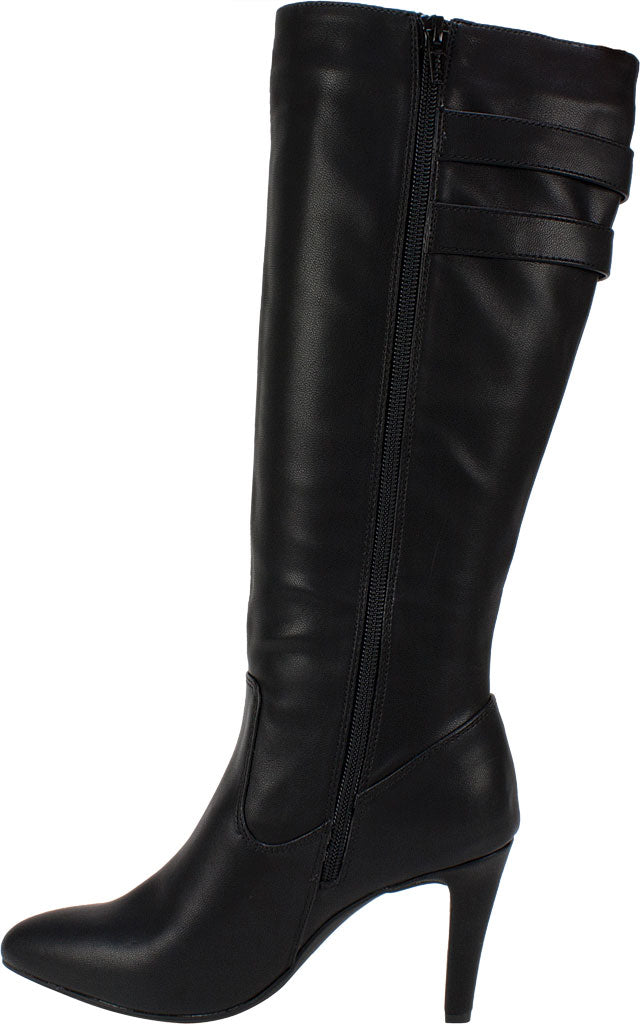Botas femininas Rialto com salto agulha e fivela, bico fino, tamanho 6,5 M