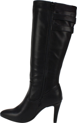 Botas femininas Rialto com salto agulha e fivela, bico fino, tamanho 6,5 M