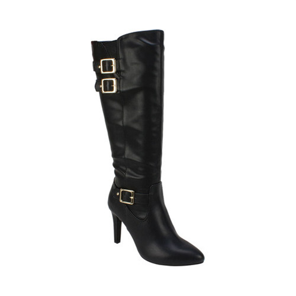 Botas femininas Rialto com salto agulha e fivela, bico fino, tamanho 6,5 M