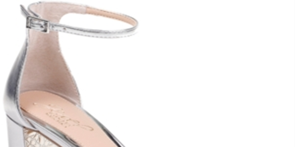 Sandália feminina Jewel Badgley Mischka com strass acolchoado Giona bico redondo salto bloco fivela prata tamanho 8,5