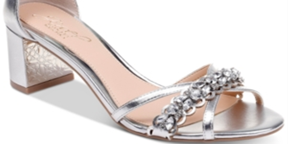 Sandália feminina Jewel Badgley Mischka com strass acolchoado Giona bico redondo salto bloco fivela prata tamanho 8,5