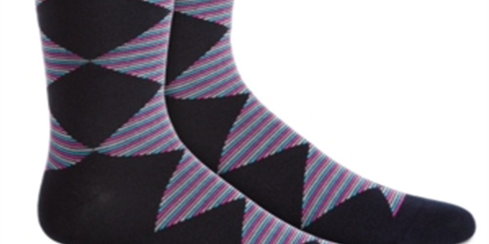 Meias sociais masculinas Alfani listradas com diamantes, tamanho regular, azul