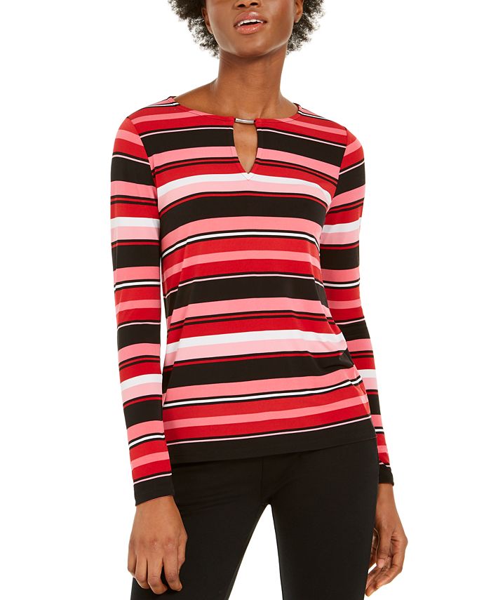 Blusa listrada com decote em V Michael Kors feminina, rosa, tamanho pequeno