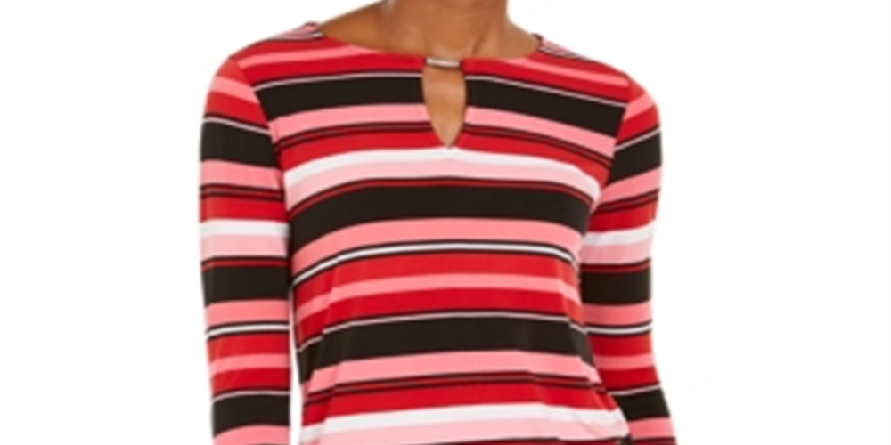 Blusa listrada com decote em V Michael Kors feminina, rosa, tamanho pequeno