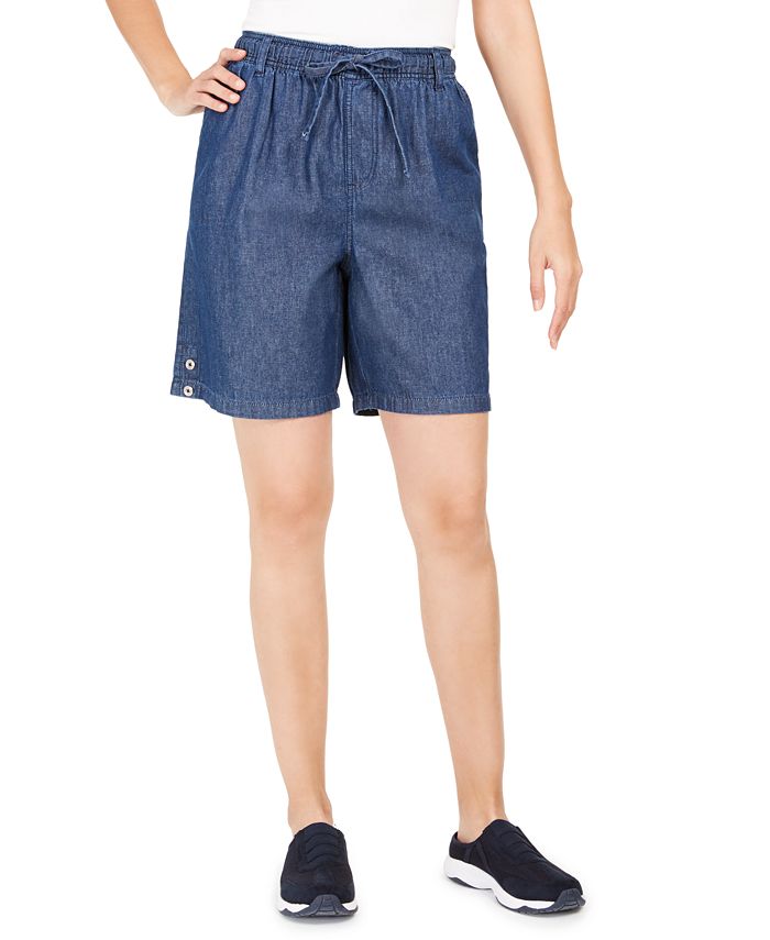 Shorts de algodão feminino Karen Scott, azul, tamanho X-S