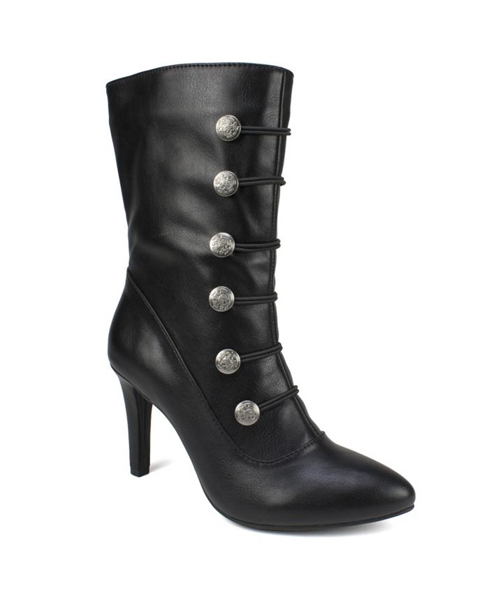 Botas femininas Rialto Chung Fabric Almond Toe Cano médio, pretas, tamanho 11 M