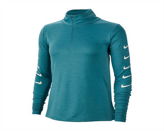 Camiseta de corrida Nike Swoosh Half Zip feminina, verde, tamanho grande