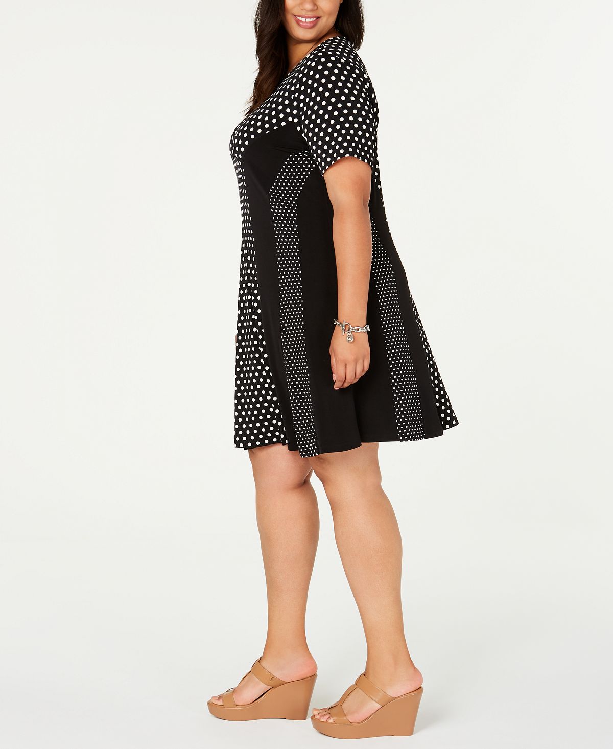 Vestido feminino Michael Kors Plus Size com estampa de bolinhas, elástico, ajuste evasê, preto, tamanho 1X