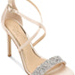 Sapatos femininos Jewel Badgley Mischka com tira no tornozelo e bico aberto, dourados, tamanho 9 M
