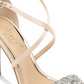 Sapatos femininos Jewel Badgley Mischka com tira no tornozelo e bico aberto, dourados, tamanho 9 M