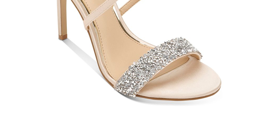 Sapatos femininos Jewel Badgley Mischka com tira no tornozelo e bico aberto, dourados, tamanho 9 M