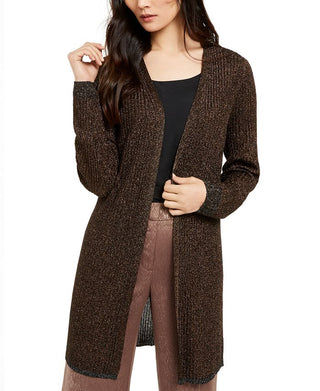 Cardigan metálico canelado feminino Alfani, preto, tamanho X-S