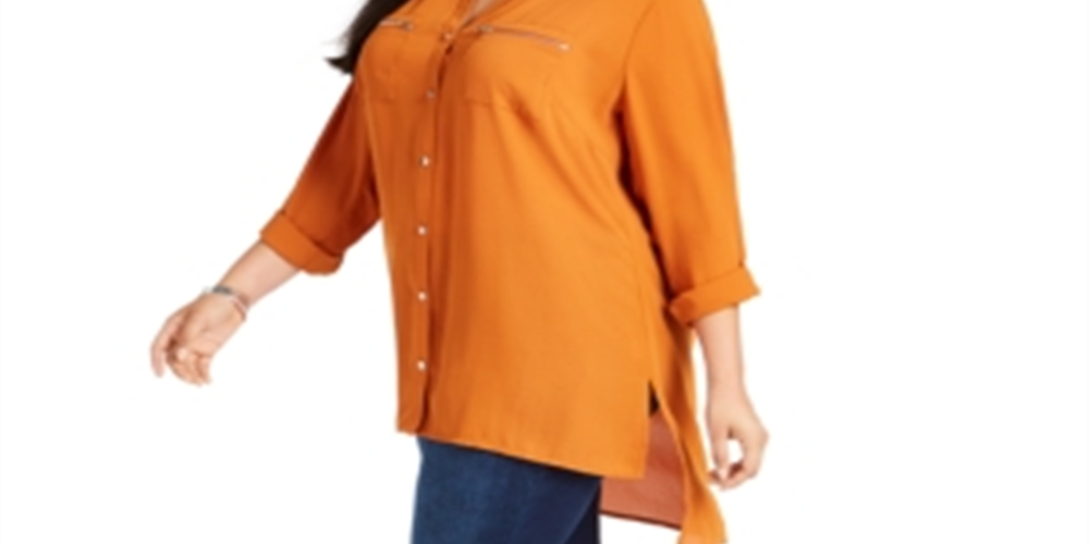 Blusa feminina plus size gola Y alta e baixa, tamanho 1XL, marrom, da coleção NY