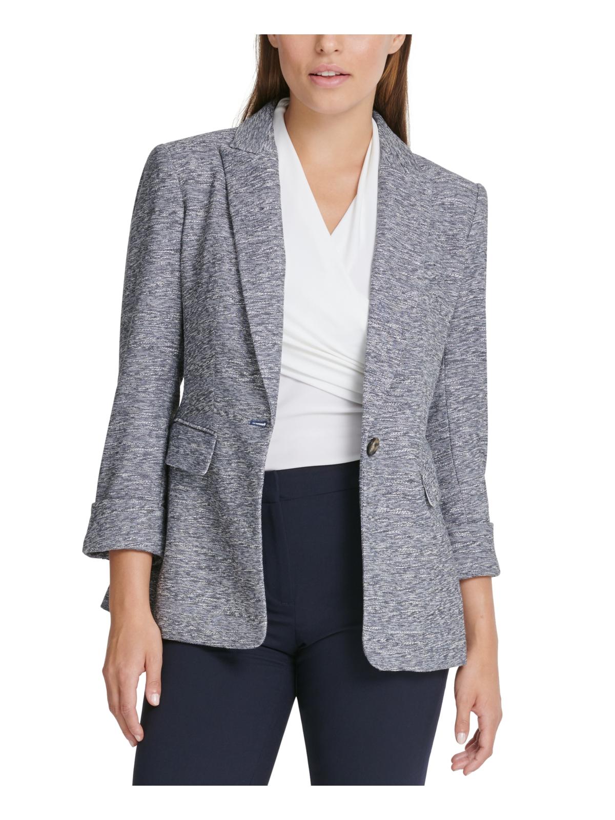 Blazer DKNY Feminino Marled com Um Botão Azul Tamanho 6 Petite