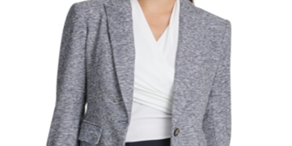 Blazer DKNY Feminino Marled com Um Botão Azul Tamanho 6 Petite