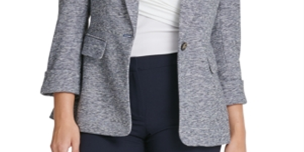 Blazer DKNY Feminino Marled com Um Botão Azul Tamanho 6 Petite