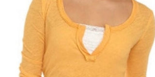 Blusa feminina de manga comprida com decote em V, laranja, tamanho pequeno, Free People