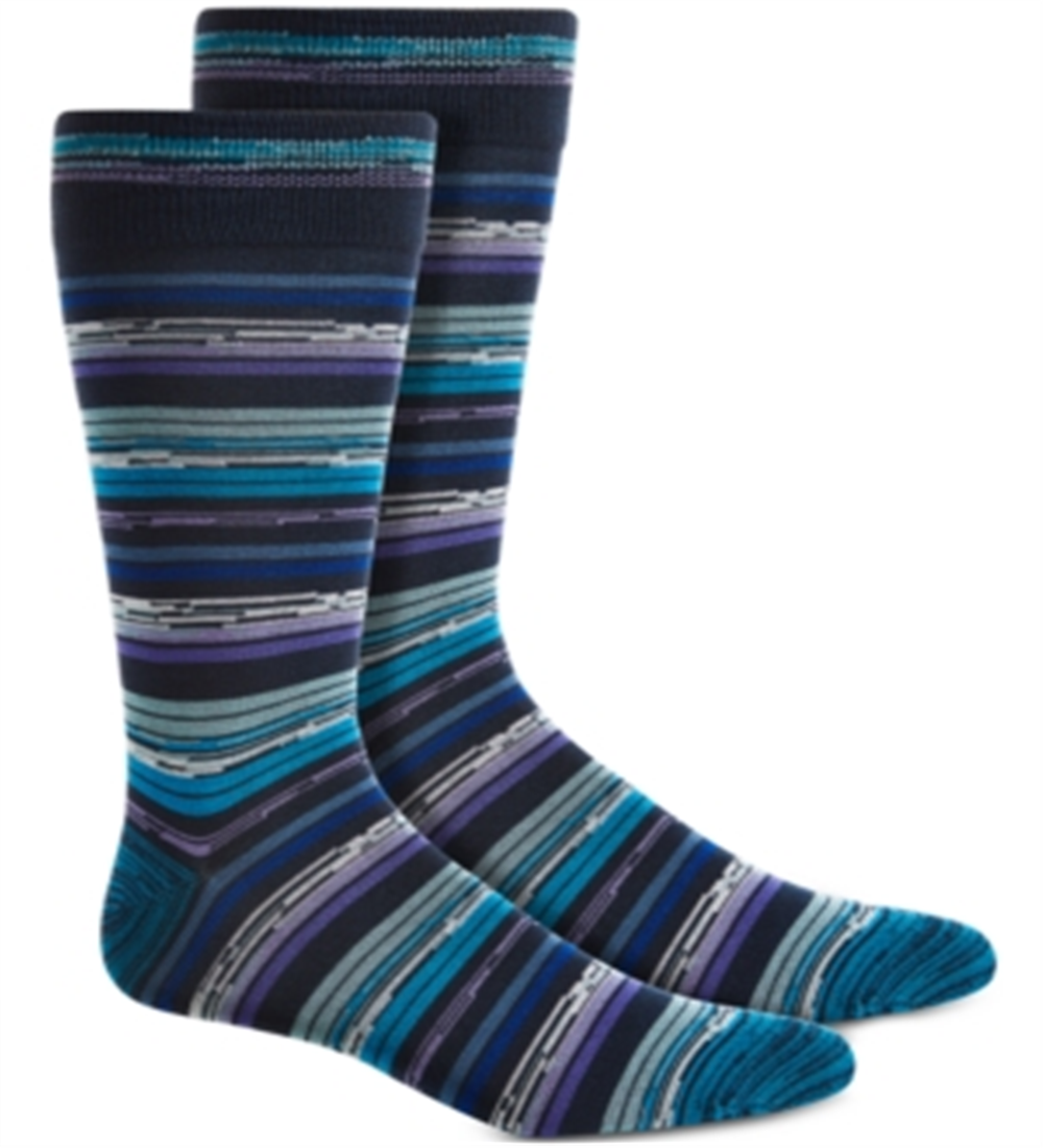 Meias de cano curto listradas de tencel Perry Ellis Portfolio para homens, tamanho regular, azul