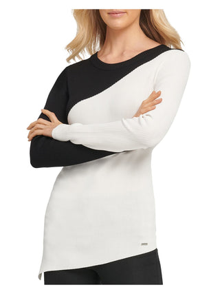 Suéter assimétrico DKNY feminino com blocos de cores, branco, tamanho médio