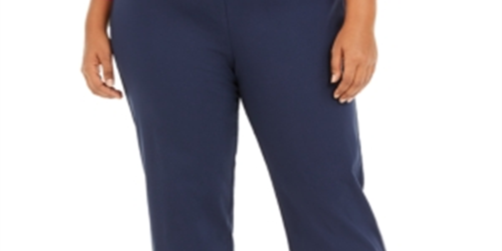 Calça feminina plus size com cadarço e fecho no tornozelo JM Collection, azul, tamanho 26W