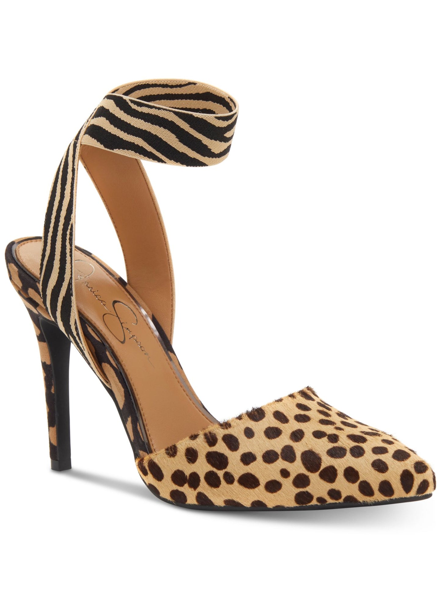 Jessica Simpson Feminino Animal Print Tira Elástica No Tornozelo Acolchoado Perinna Bico Fino Stiletto Slip On Vestido Sapatos Marrom Tamanho 7,5 M