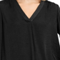 Blusa feminina Alfani com decote em V, preta, tamanho pequeno médio