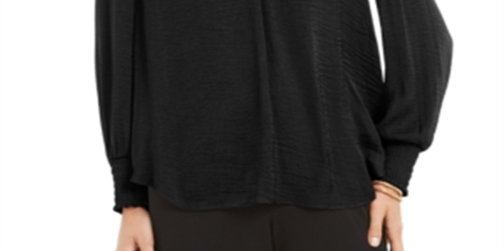 Blusa feminina Alfani com decote em V, preta, tamanho pequeno médio