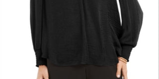 Blusa feminina Alfani com decote em V, preta, tamanho pequeno médio