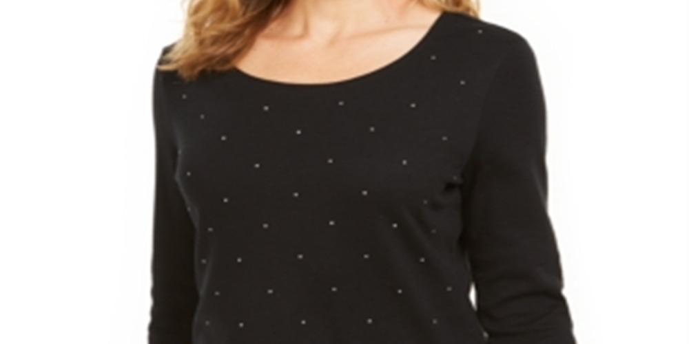 Karen Scott Top Feminino Manga 3/4 com Tachas Preto Tamanho P