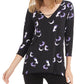 Blusa feminina Alfani com decote estampado e ferragens, preta, tamanho médio