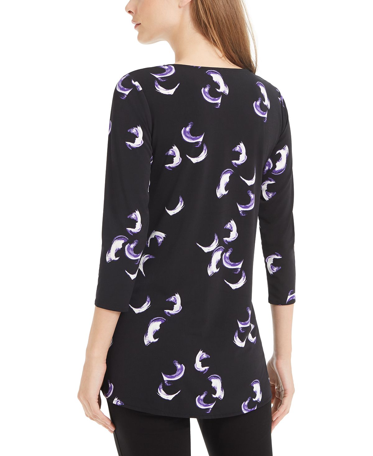 Blusa feminina Alfani com decote estampado e ferragens, preta, tamanho médio