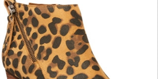 Aqua College Botas de couro femininas com estampa animal, bico amendoado, salto bloco e zíper, leopardo, tamanho 8,5 M