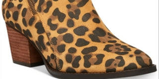 Aqua College Botas de couro femininas com estampa animal, bico amendoado, salto bloco e zíper, leopardo, tamanho 8,5 M