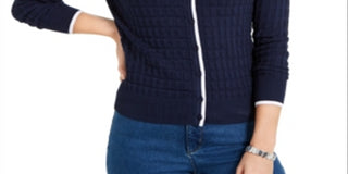 Cardigan texturizado feminino Charter Club com botões, azul, tamanho pequeno