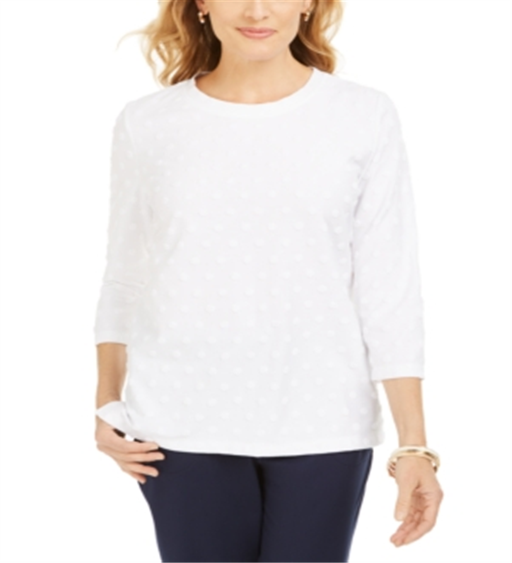 Moletom feminino Karen Scott com estampa de bolinhas, branco, tamanho pequeno P