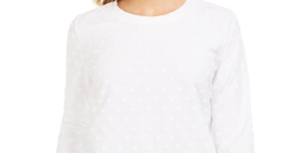 Moletom feminino Karen Scott com estampa de bolinhas, branco, tamanho pequeno P