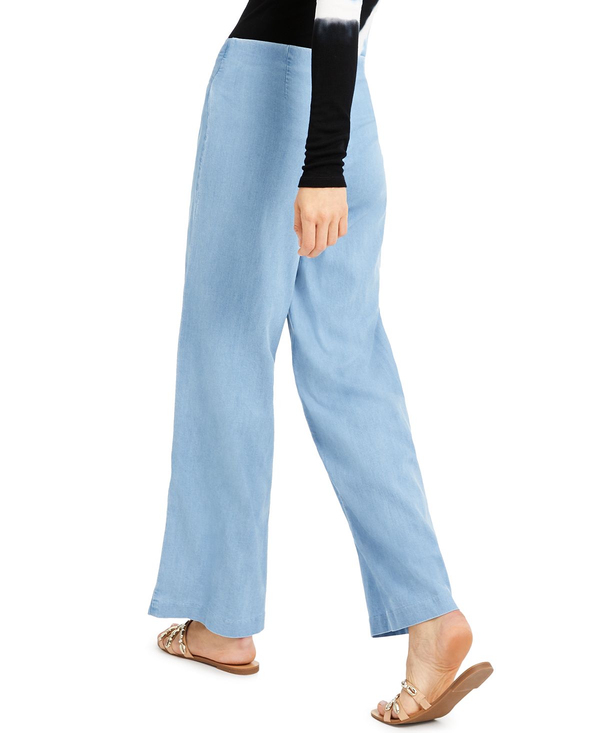 Calça casual feminina INC International Concepts com amarração frontal e perna larga, azul, tamanho 2