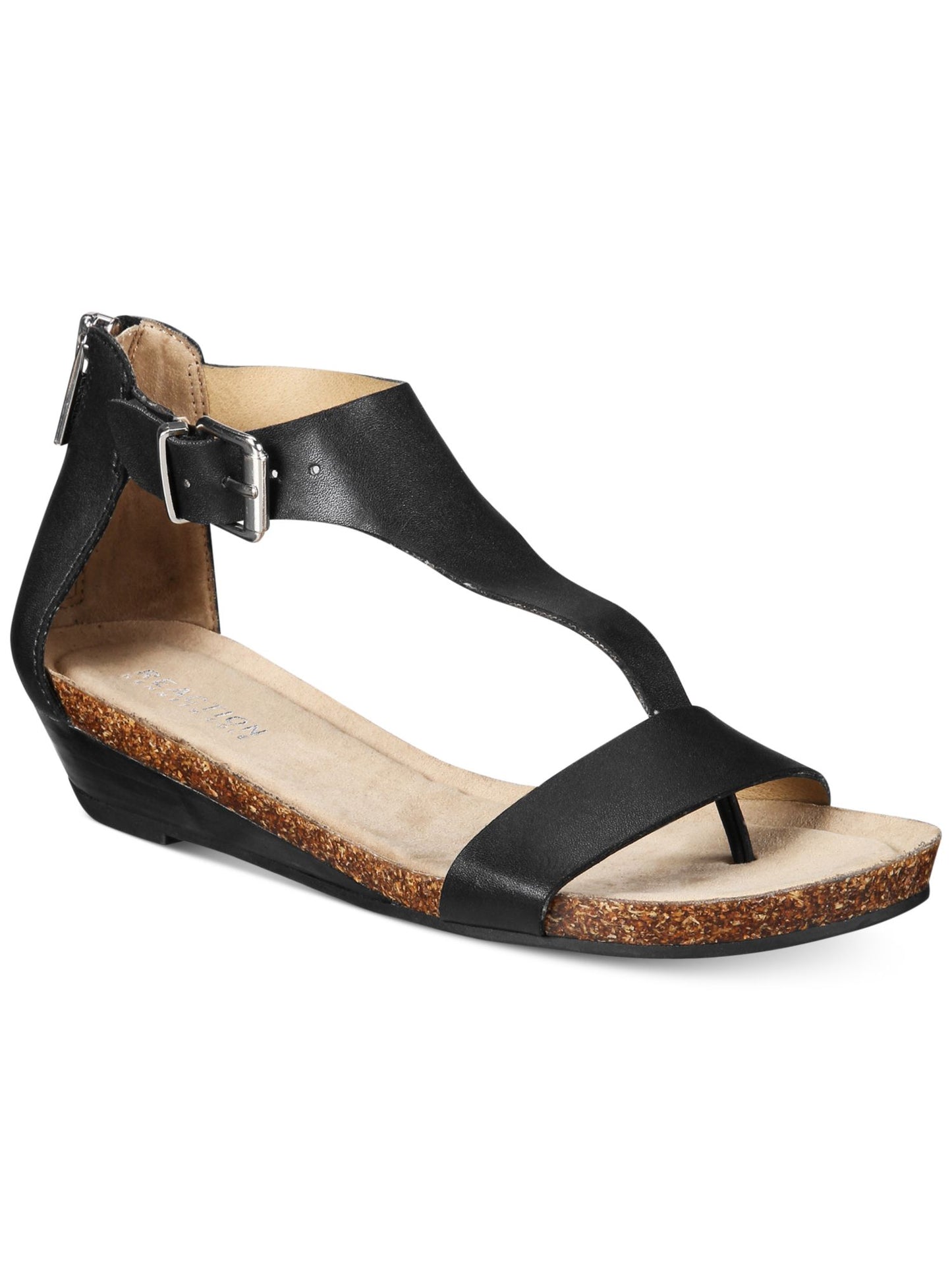 Sandálias femininas Kenneth Cole Reaction, bico redondo, fivela, gladiador, pretas, tamanho 7,5 M
