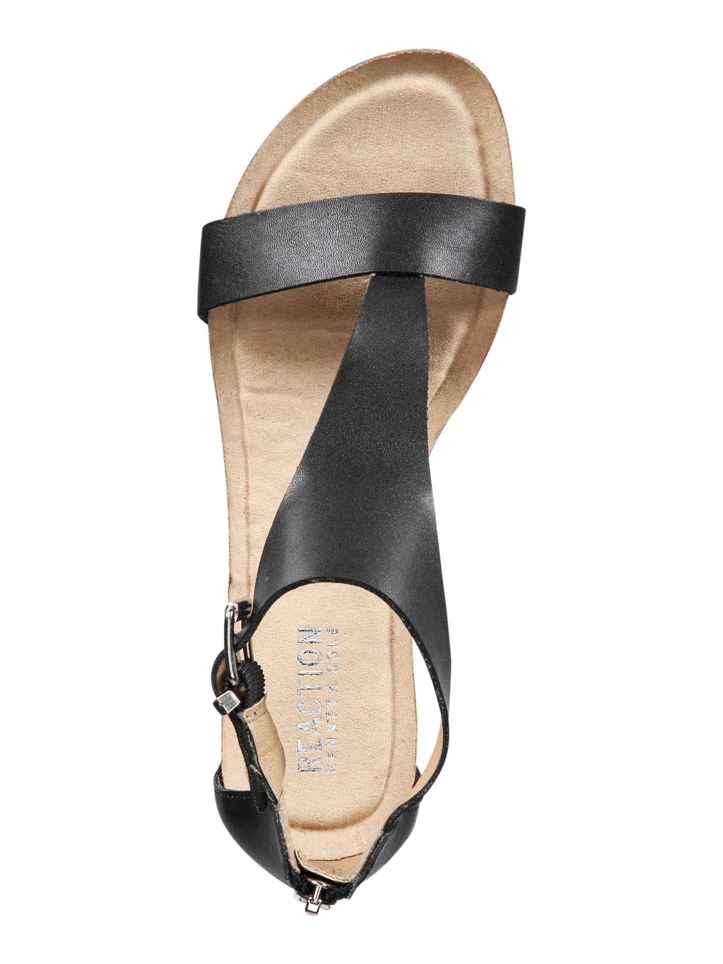 Sandálias femininas Kenneth Cole Reaction, bico redondo, fivela, gladiador, pretas, tamanho 7,5 M