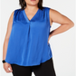 Blusa túnica feminina Alfani Plus de cetim franzido, azul, tamanho 1X
