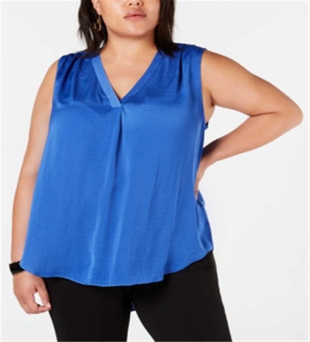 Blusa túnica feminina Alfani Plus de cetim franzido, azul, tamanho 1X