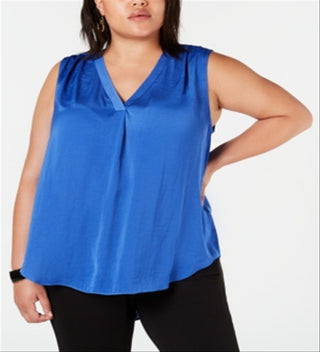 Blusa túnica feminina Alfani Plus de cetim franzido, azul, tamanho 1X