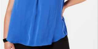 Blusa túnica feminina Alfani Plus de cetim franzido, azul, tamanho 1X