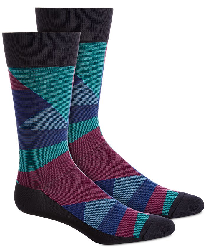 Meias sociais masculinas de microfibra geométricas Perry Ellis Portfolio, tamanho regular, azul