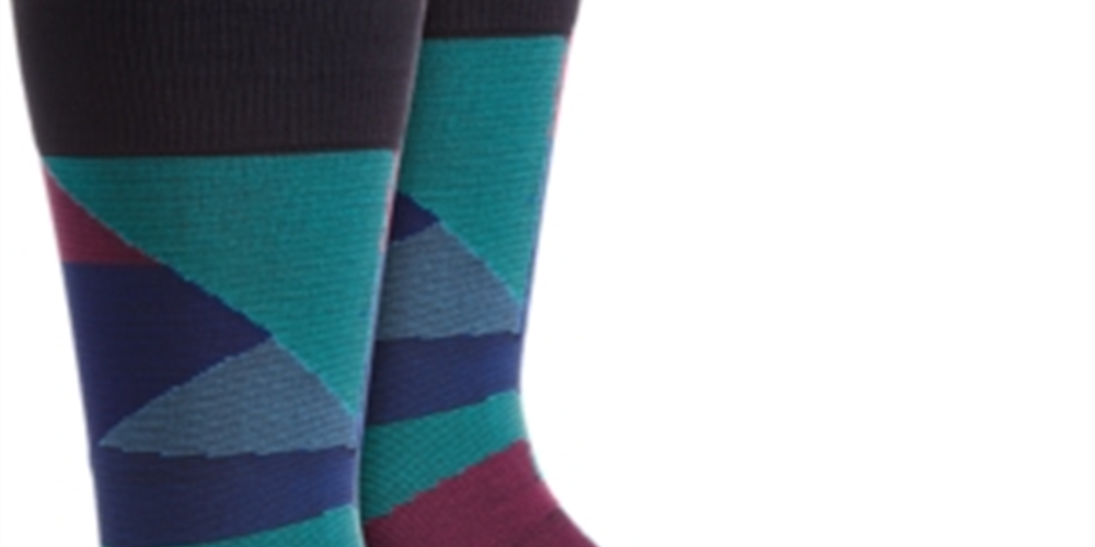 Meias sociais masculinas de microfibra geométricas Perry Ellis Portfolio, tamanho regular, azul