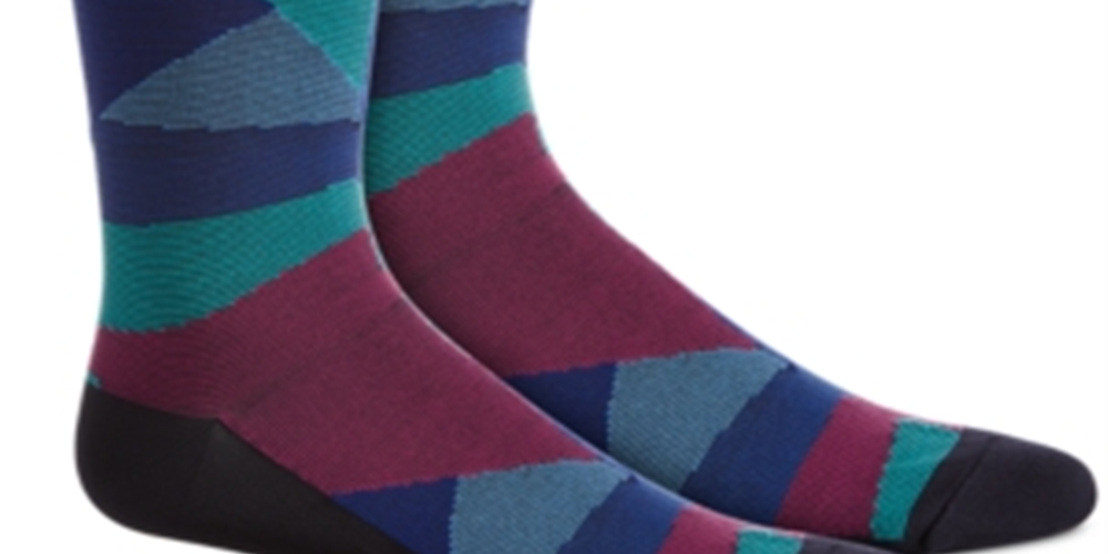 Meias sociais masculinas de microfibra geométricas Perry Ellis Portfolio, tamanho regular, azul