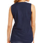 JM Collection Blusa feminina com zíper e gola alta, azul, tamanho pequeno