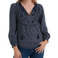 Blusa feminina Lucky Brand com bolinhas, manga comprida, gola V, azul, tamanho grande